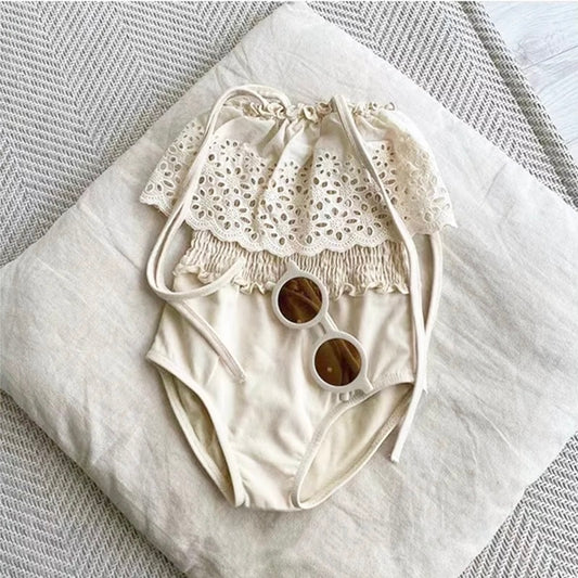 cotton lace shirring swim wear